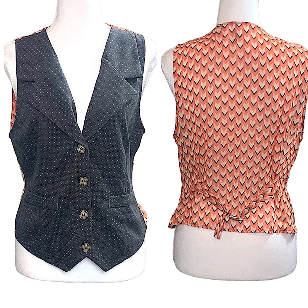 BKE : Gray Polka Dot & Chevron Orange Button-Up Vest - Size Medium